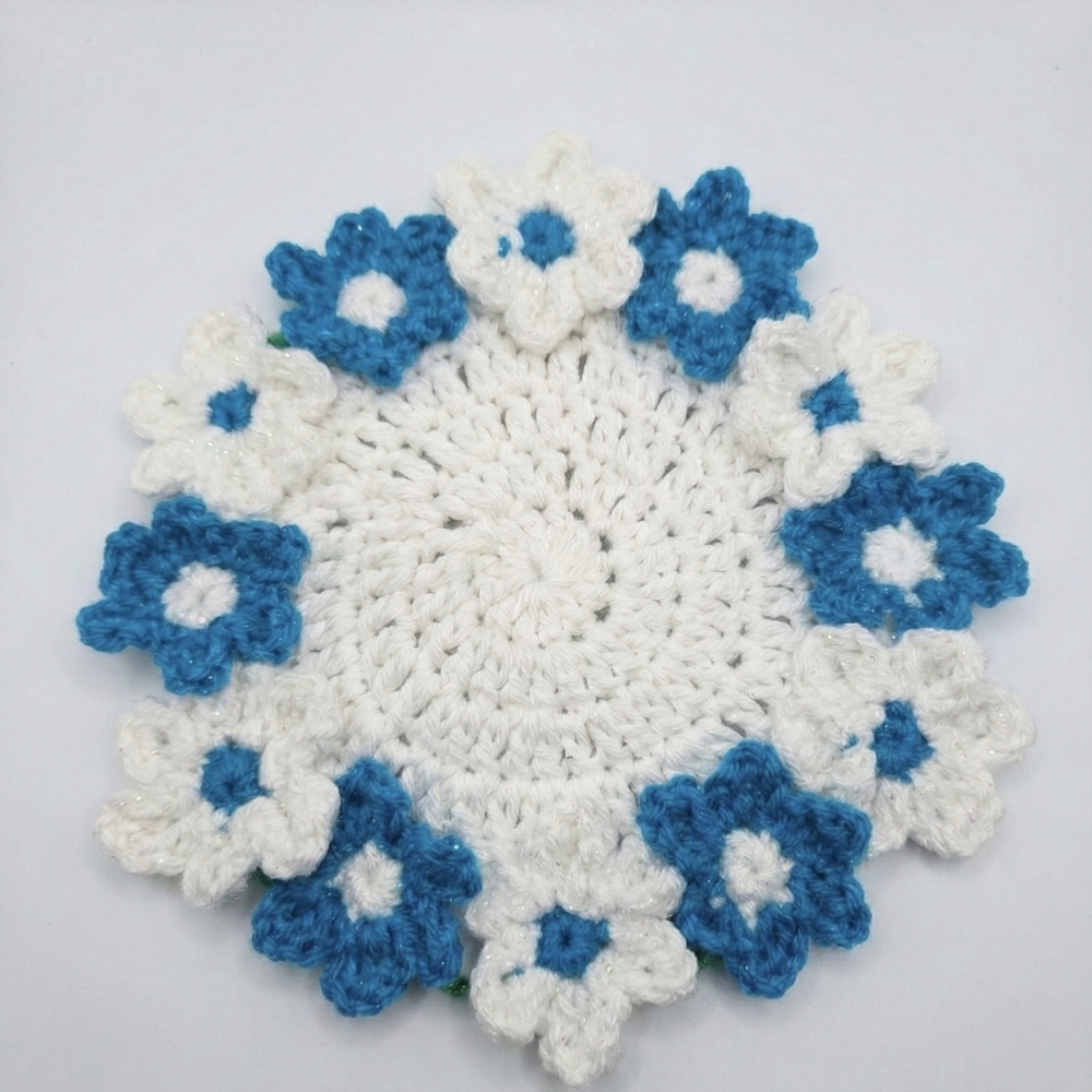 Floral Crochet Doily - Blue and White - Picture 2 of 2